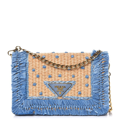 Prada Straw Embroidered Small Shoulder Bag Naturale Astrale 1 of 7