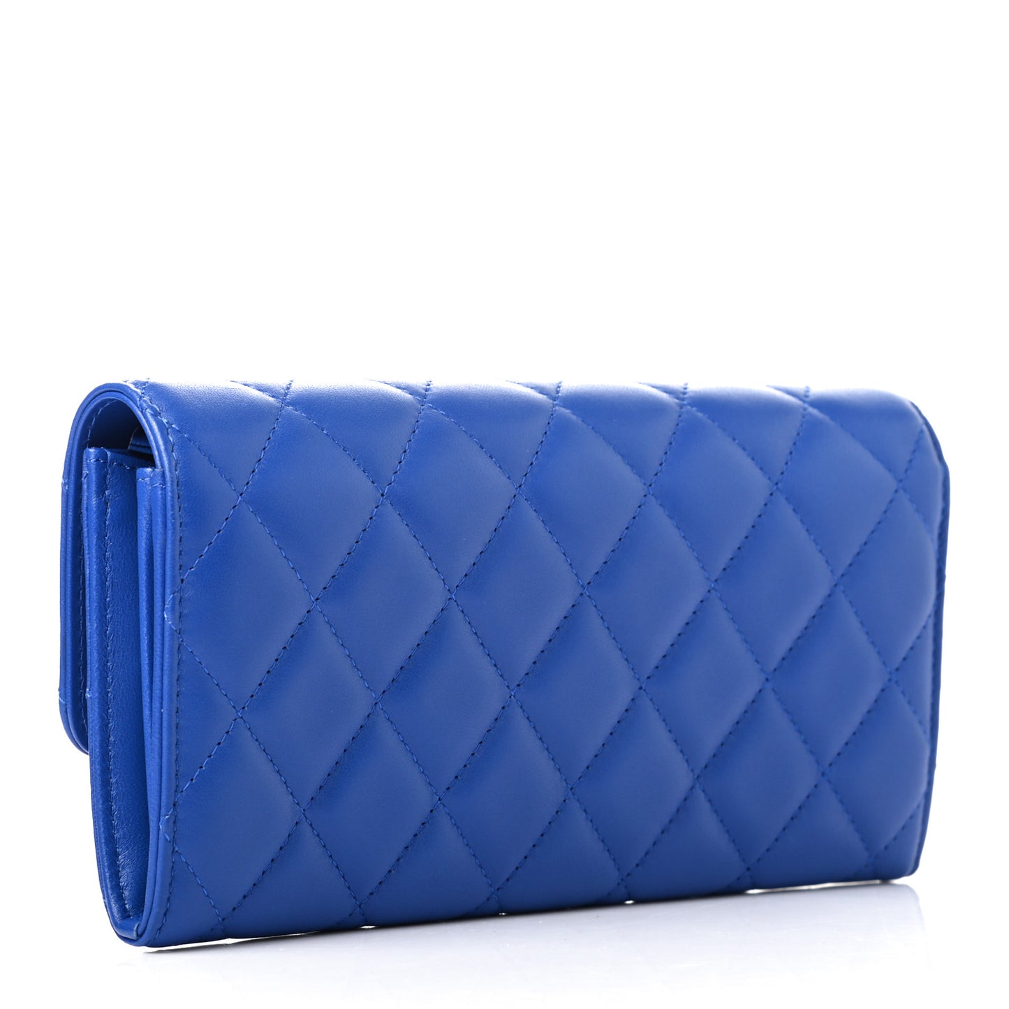 Lambskin Quilted Large Gusset Flap Wallet Royal Blue