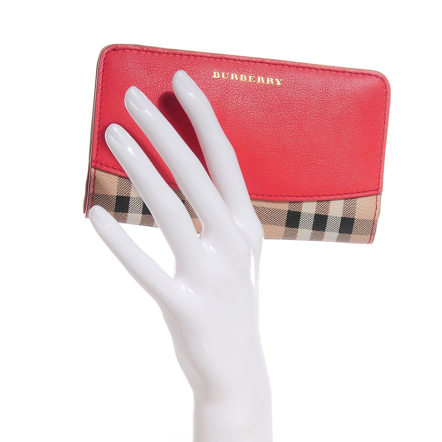 Haymarket Check Leather Continental Wallet Coral Red