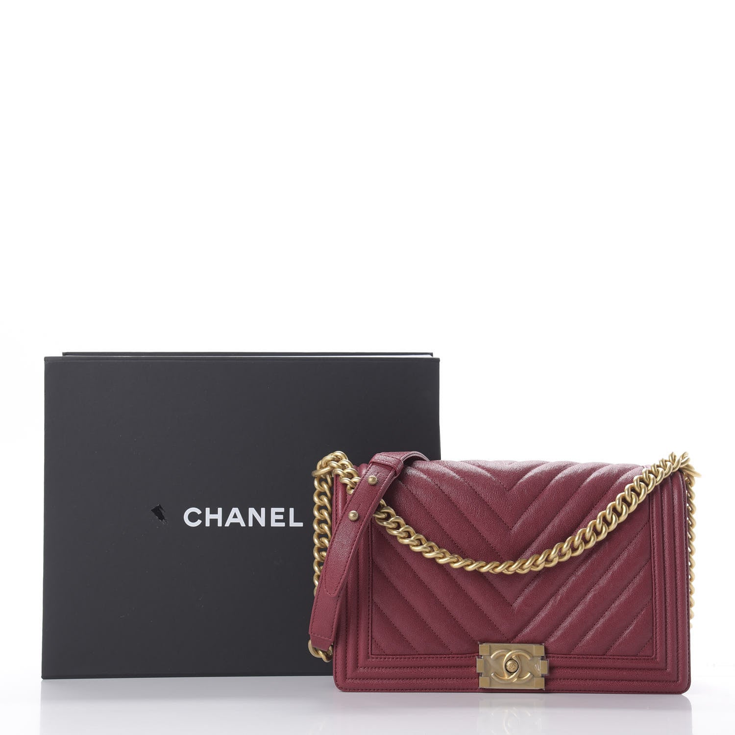 Chanel Caviar Chevron Quilted New Medium Boy Flap Red 12 of 12