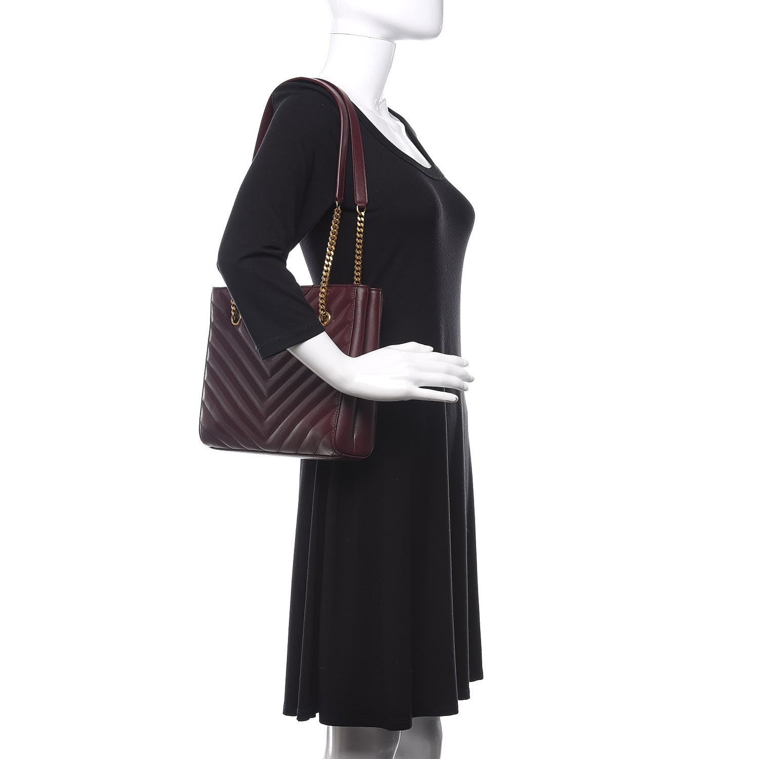 Saint Laurent Grain de Poudre Matelasse Chevron Small Tribeca Shopping Bag Rouge Legoin 2 of 9