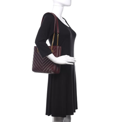 Saint Laurent Grain de Poudre Matelasse Chevron Small Tribeca Shopping Bag Rouge Legoin 2 of 9