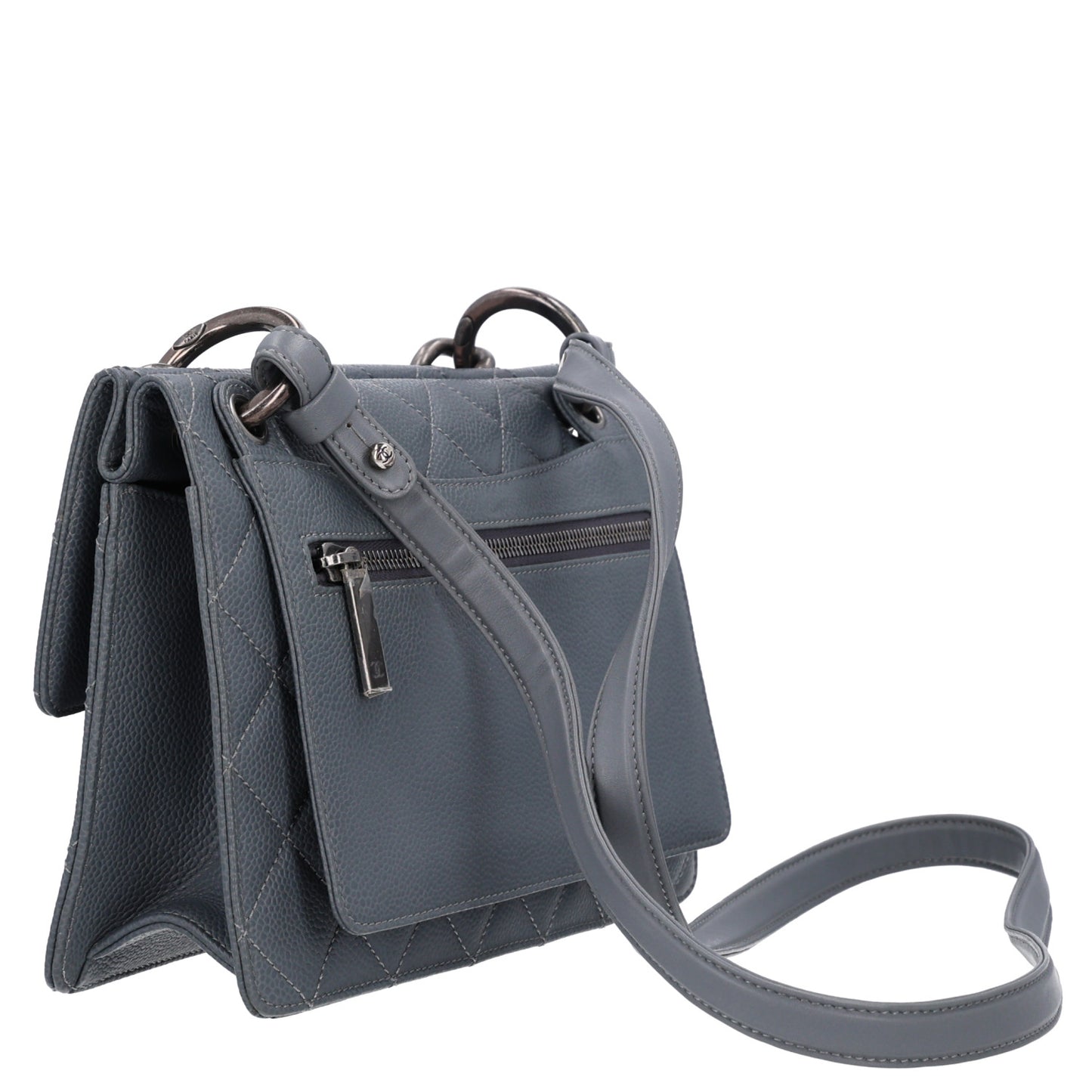 Caviar Quilted Small Retro Class Flap Grey