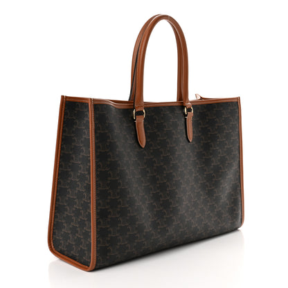Celine Triomphe Canvas Calfskin Horizontal Cabas Tan 3 of 9