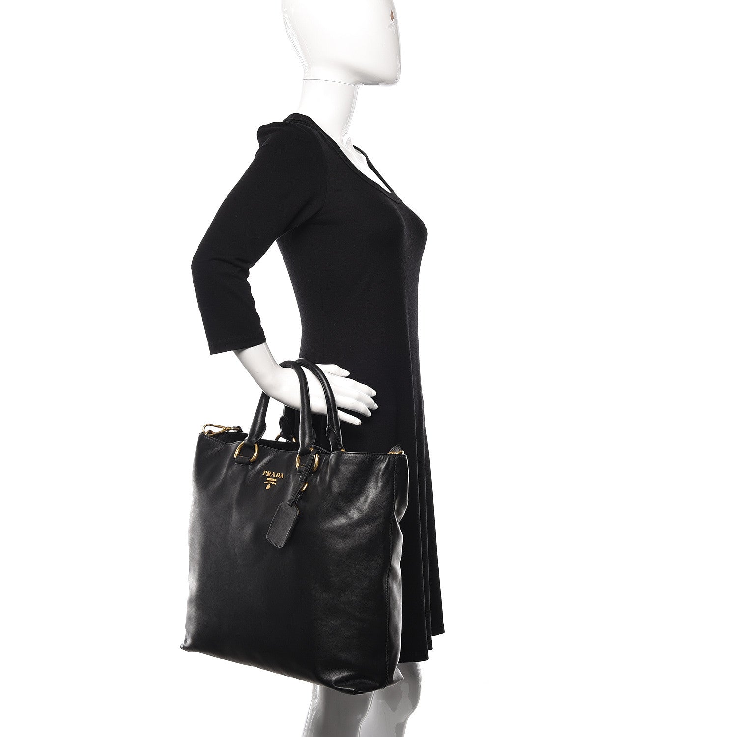 Prada Soft Calf Shopping Tote Black 2 of 13