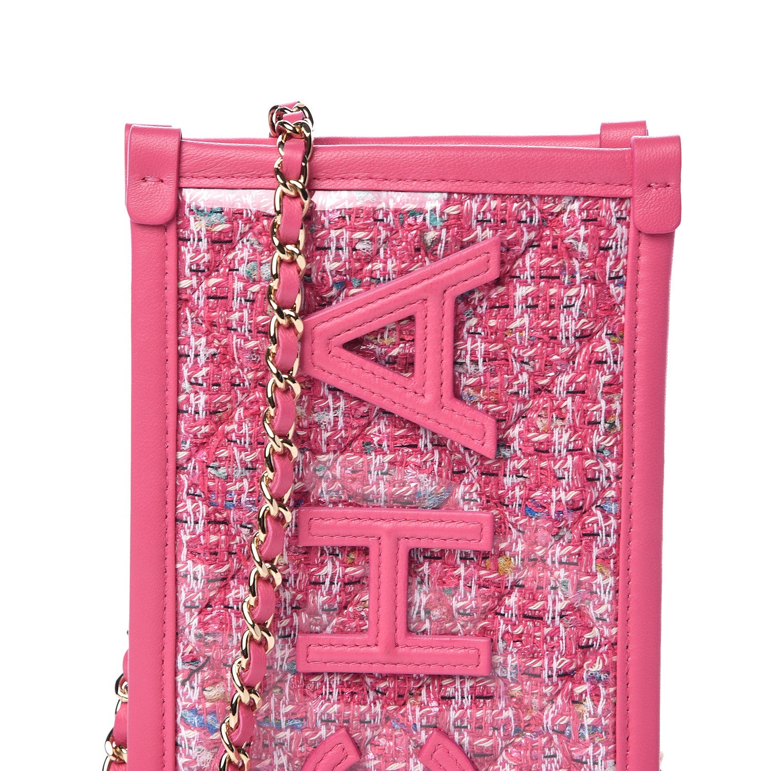 Chanel Tweed PVC Lambskin Clutch With Chain Pink 8 of 10