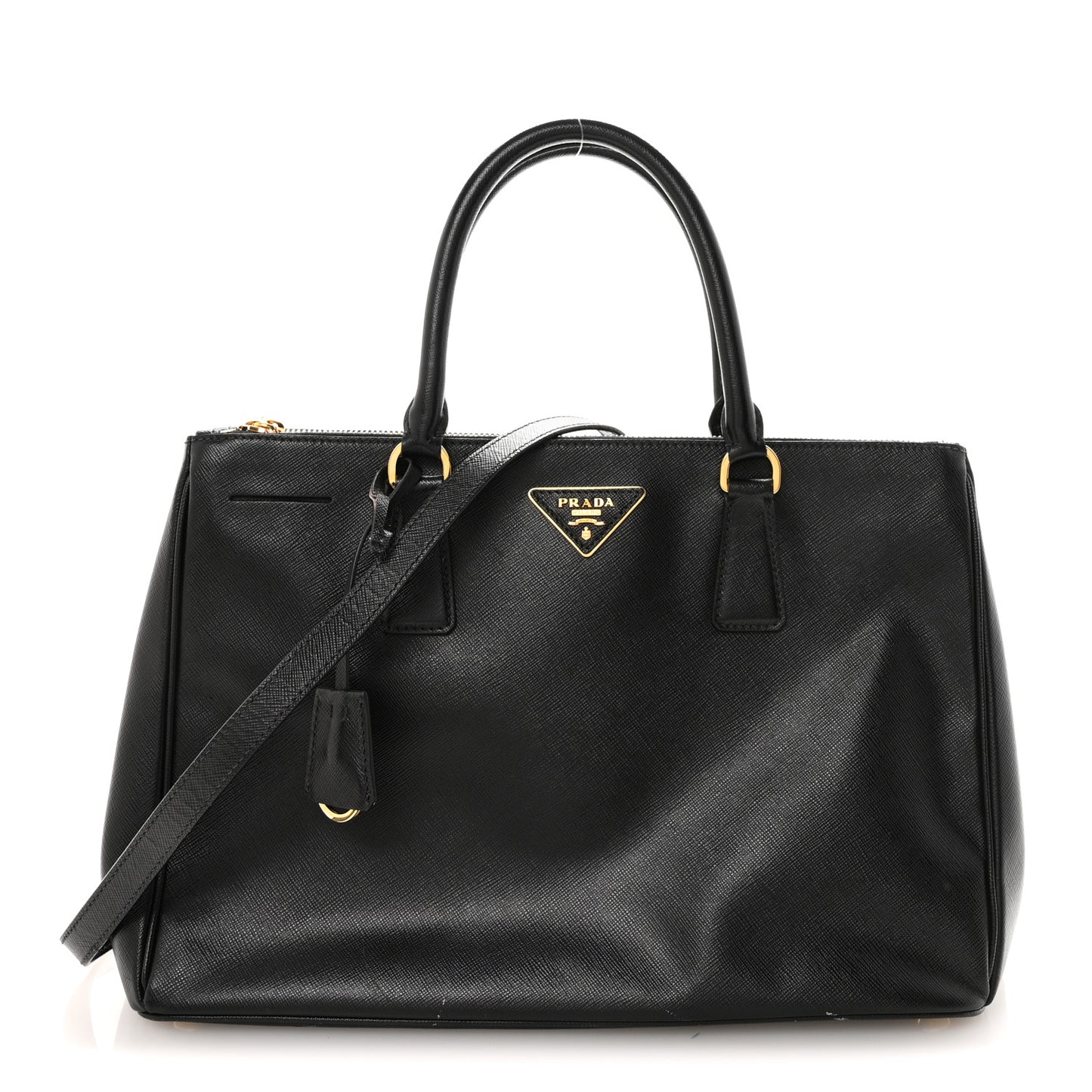Saffiano Lux Medium Galleria Double Zip Tote Black
