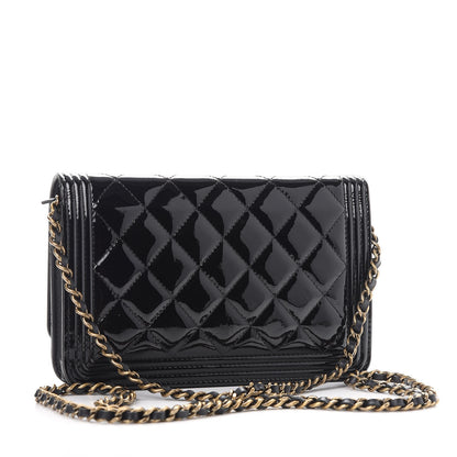 Chanel Patent Calfskin Quilted Boy Wallet On Chain WOC Black 3 of 8