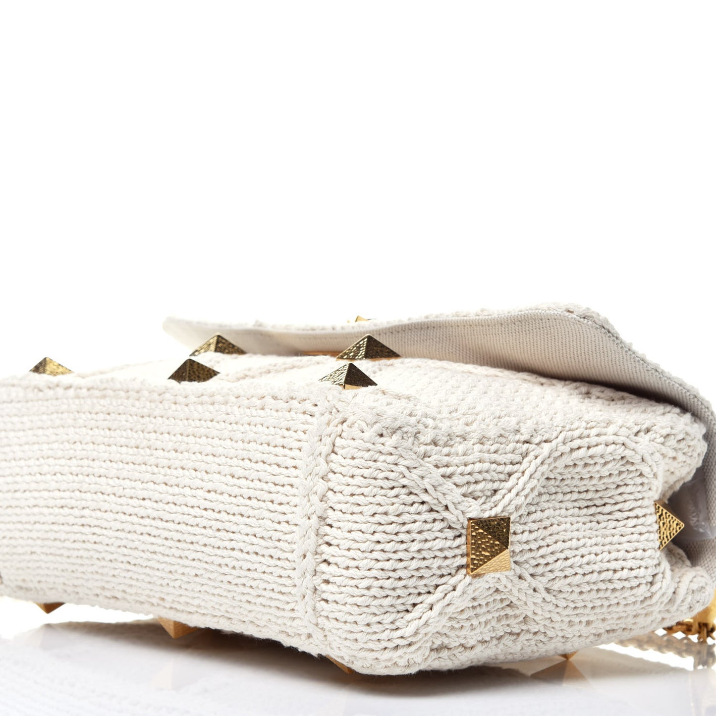Knit Large Roman Stud Shoulder Bag Ecru