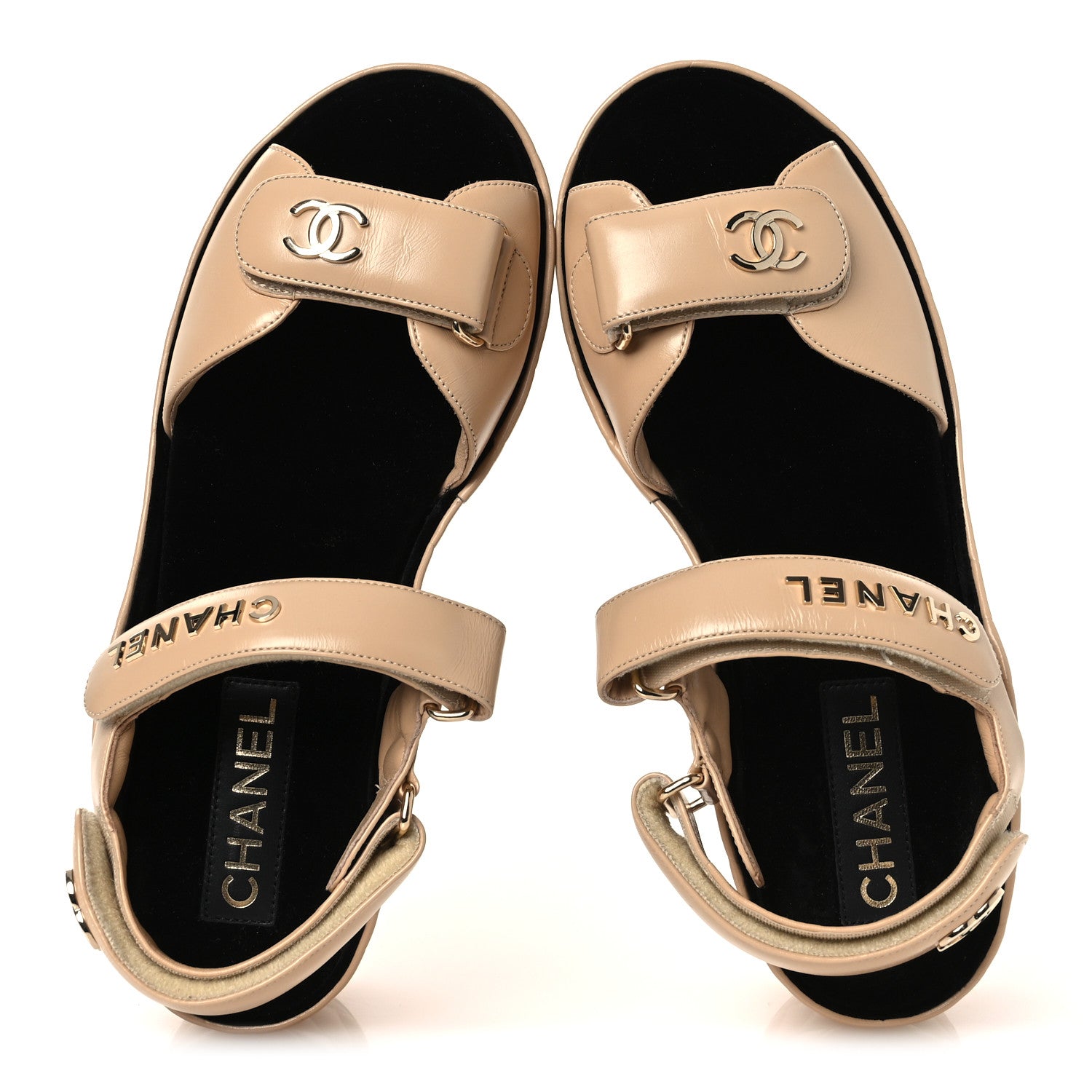Chanel Shiny Calfskin Logo Platform Sandals 40 Beige 2 of 14