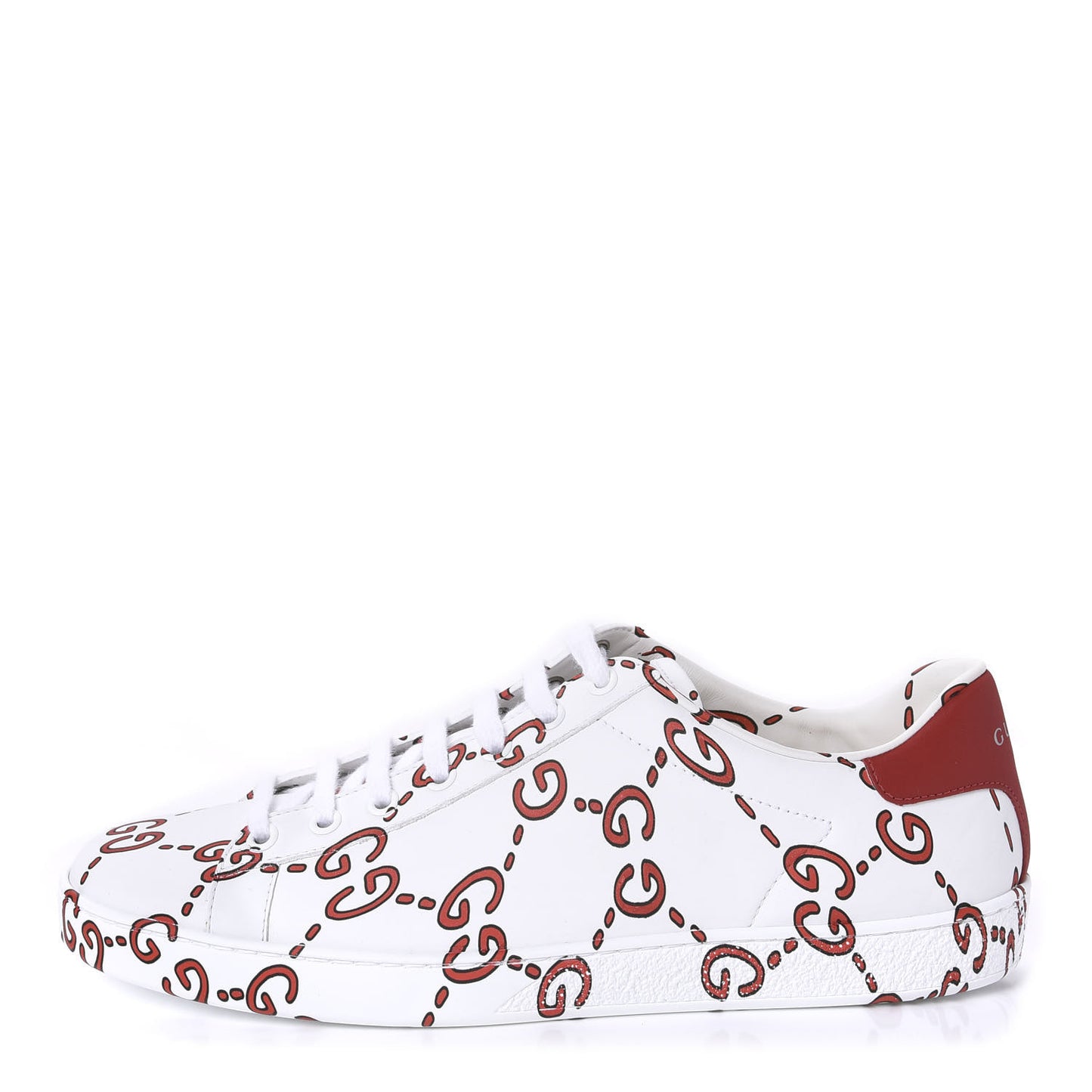 Calfskin GucciGhost Print Womens Ace Sneakers 39.5 White Hibiscus Red