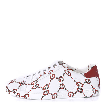 Gucci Calfskin GucciGhost Print Womens Ace Sneakers 39.5 White Hibiscus Red 1 of 10