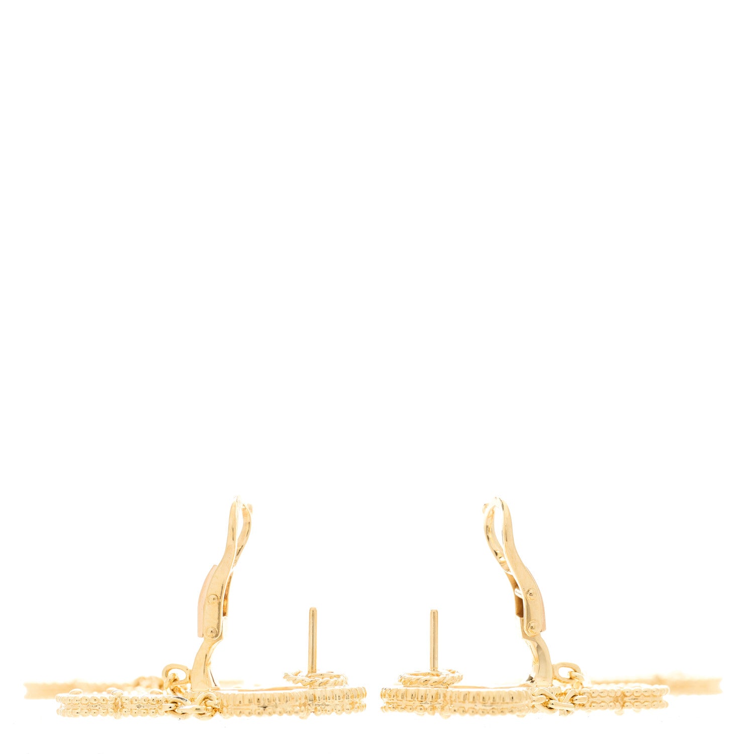 Van Cleef & Arpels 18K Yellow Gold Mother of Pearl Magic Alhambra 4 Motif Earrings 3 of 5
