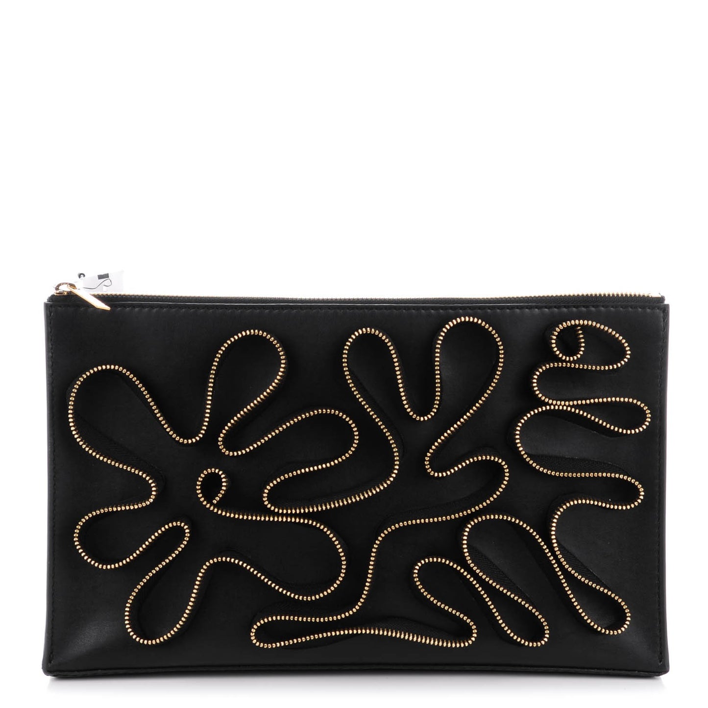 Faux Nappa Cavendish Zipper Clutch Black