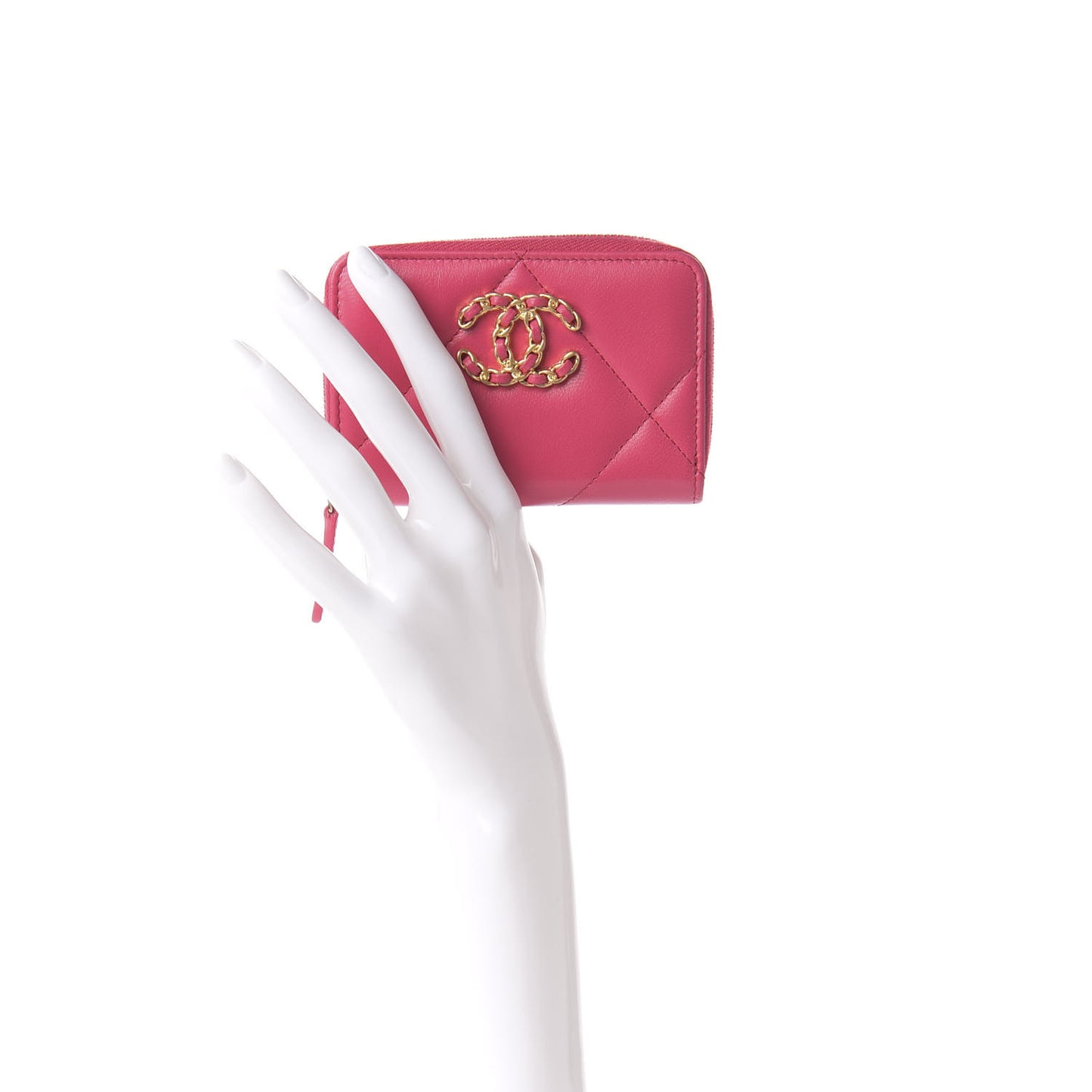 Shiny Goatskin Quilted 19 Zip Around Coin Purse Wallet Pink