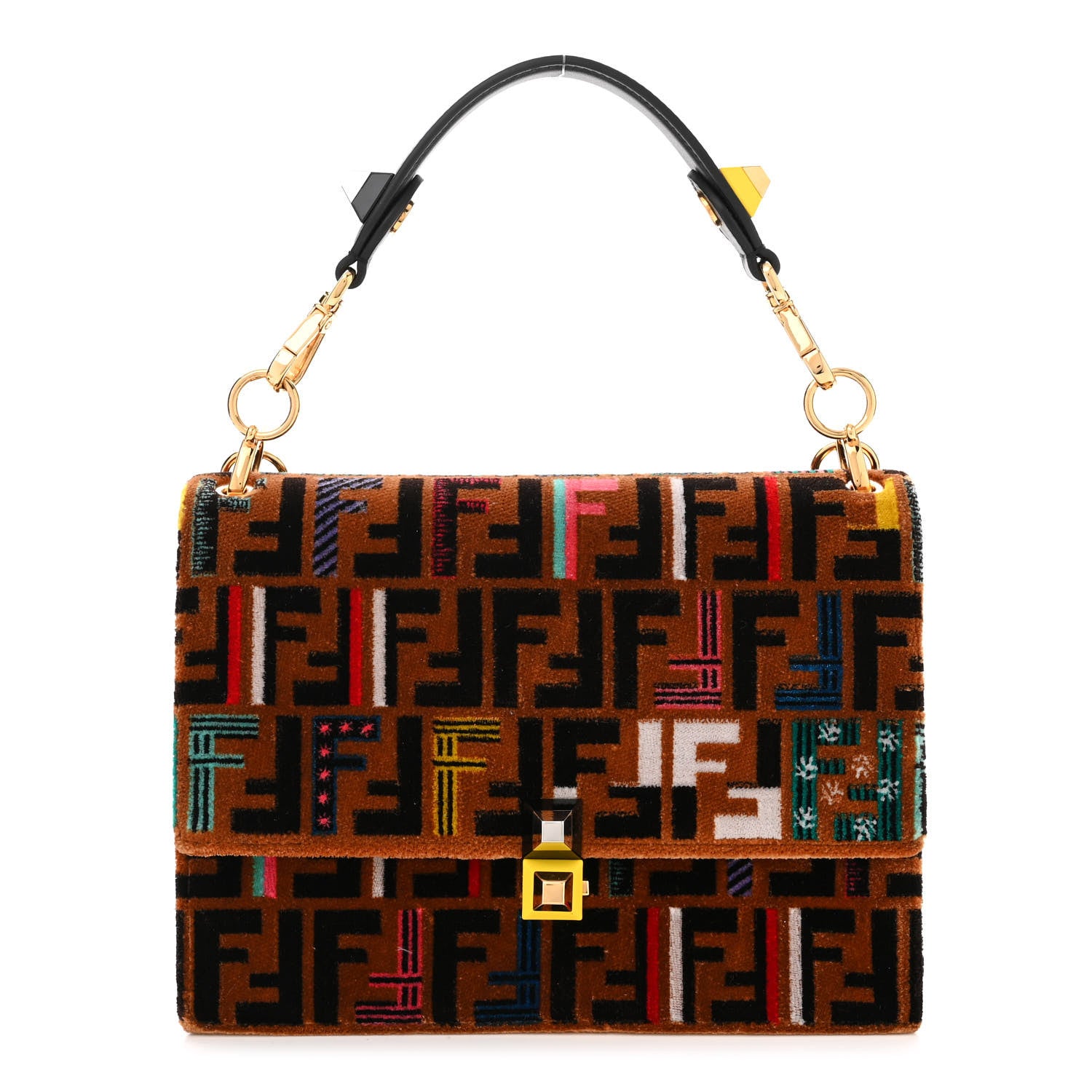 Fendi Velvet Vitello Dolce Fun Fair Kan I Shoulder Bag Tobacco Multicolor Black 1 of 10