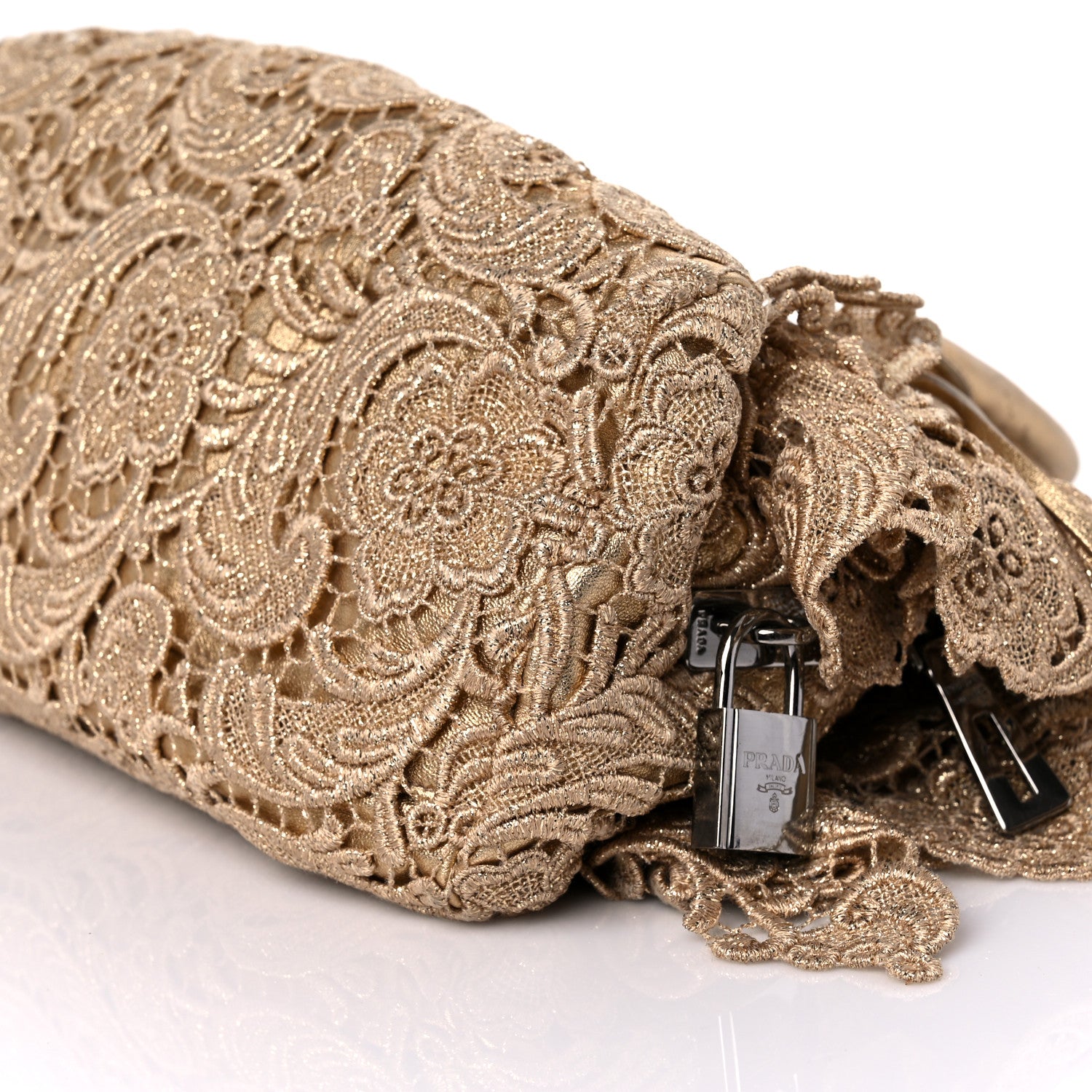 Prada Lace Pizzo S Bowler Oro Lurex 7 of 11