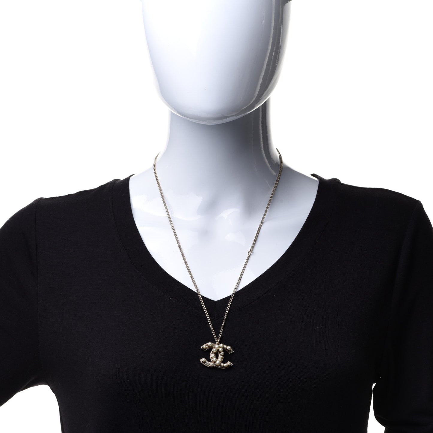 Pearl CC Pendant Necklace Gold
