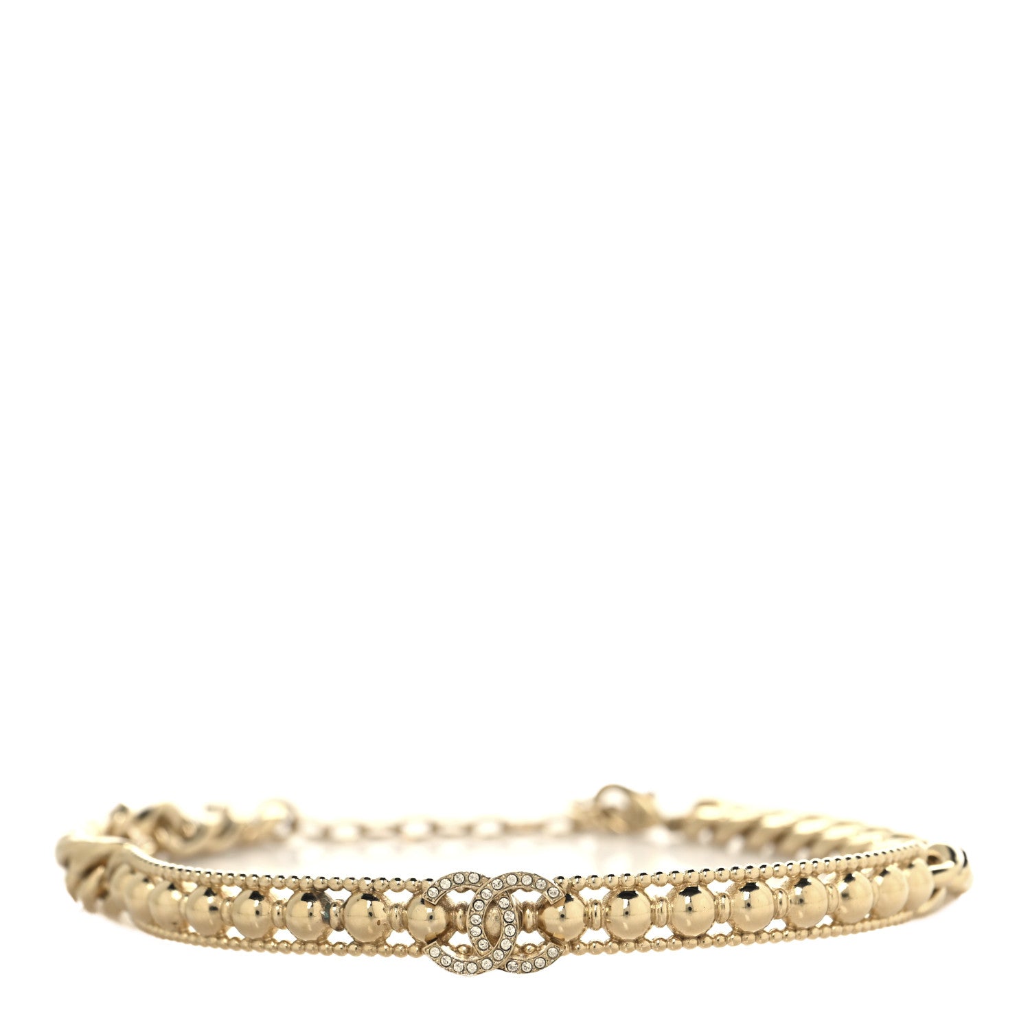 Chanel Metal Crystal Bead Chain Link CC Choker Necklace Gold 2 of 8
