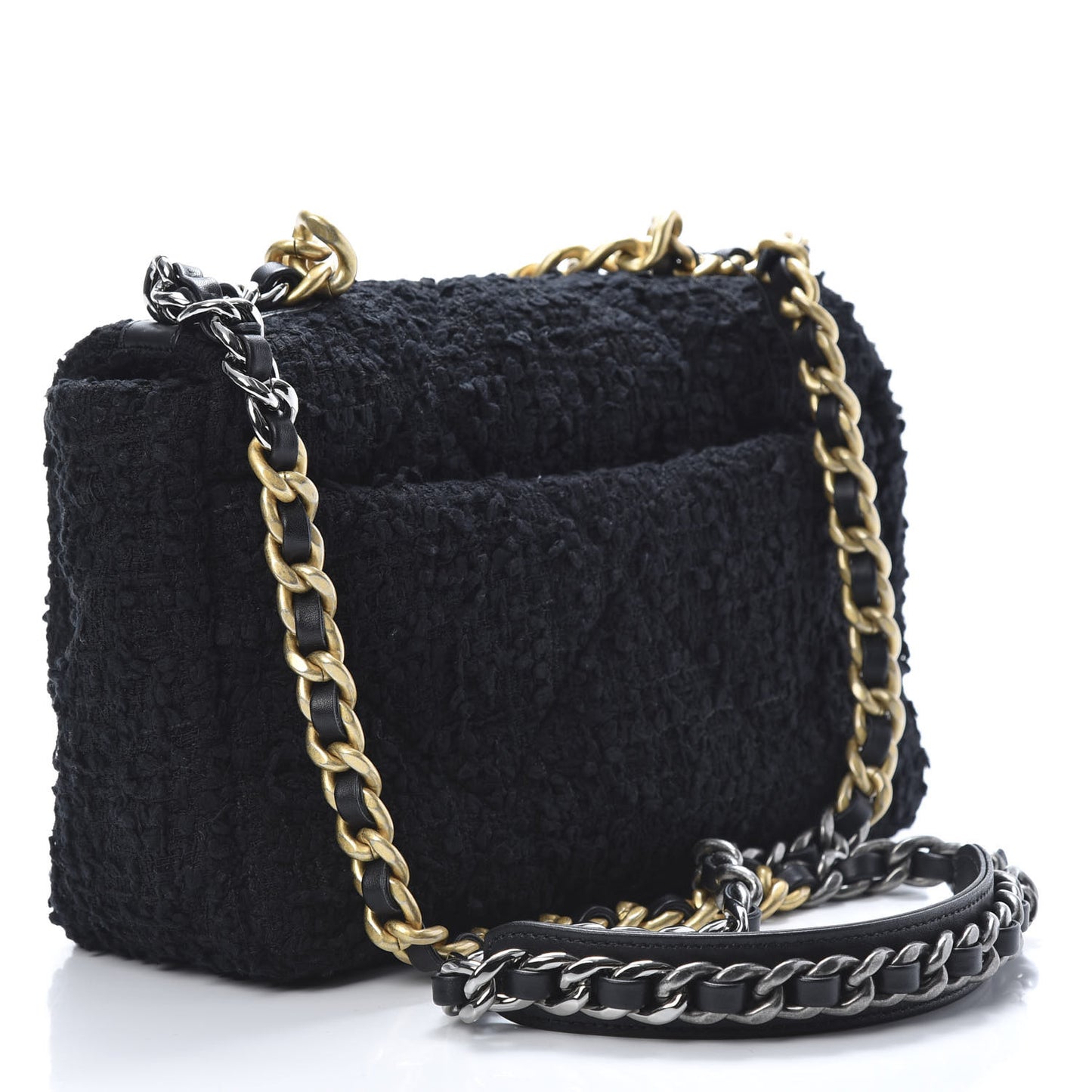 Tweed Quilted Medium Chanel 19 Flap Black