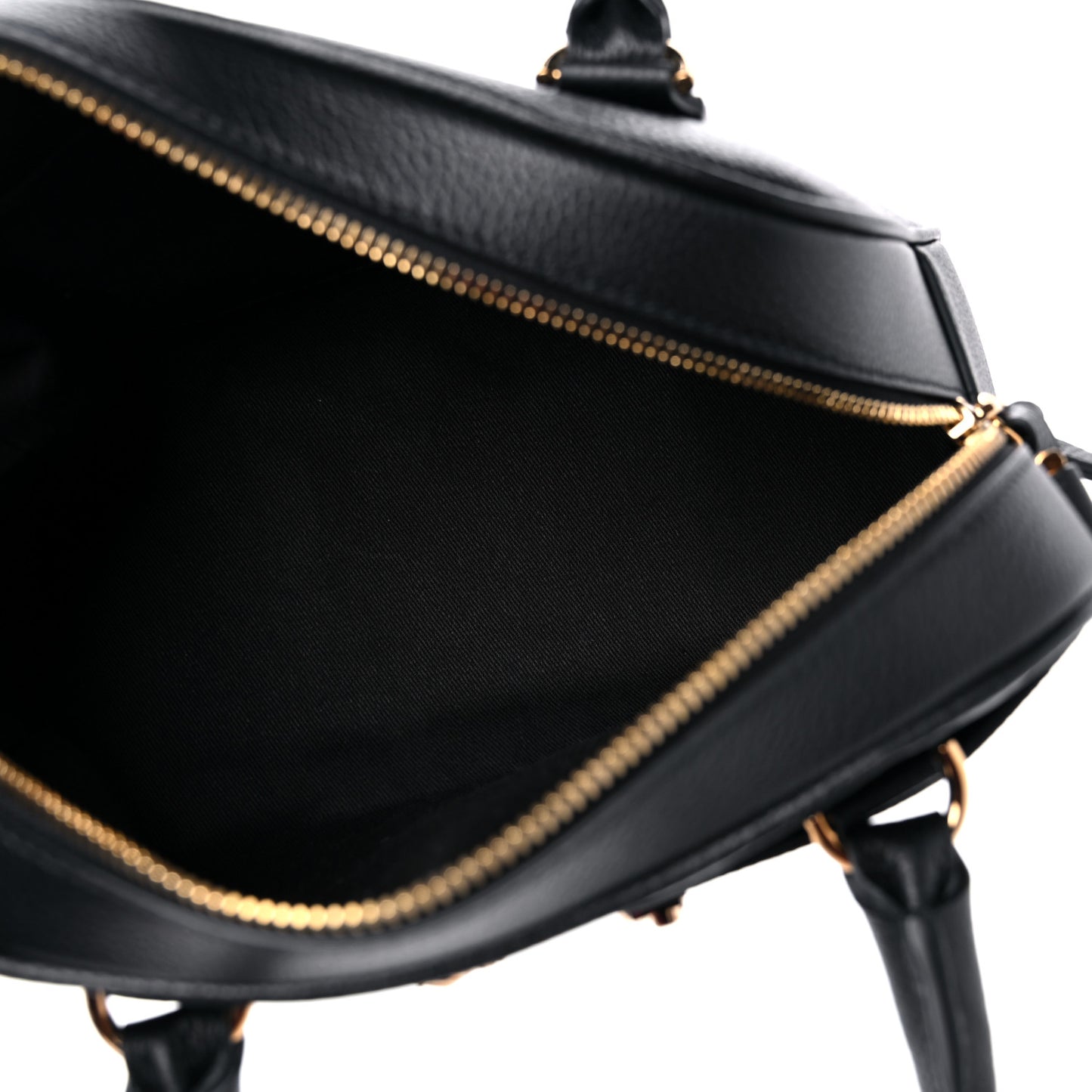 Grained Calfskin Virtus Small Bowling Bag Black