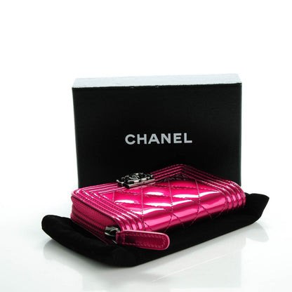 Chanel Patent Quilted Zip Around Boy Coin Purse Wallet Fuchsia 4 of 7