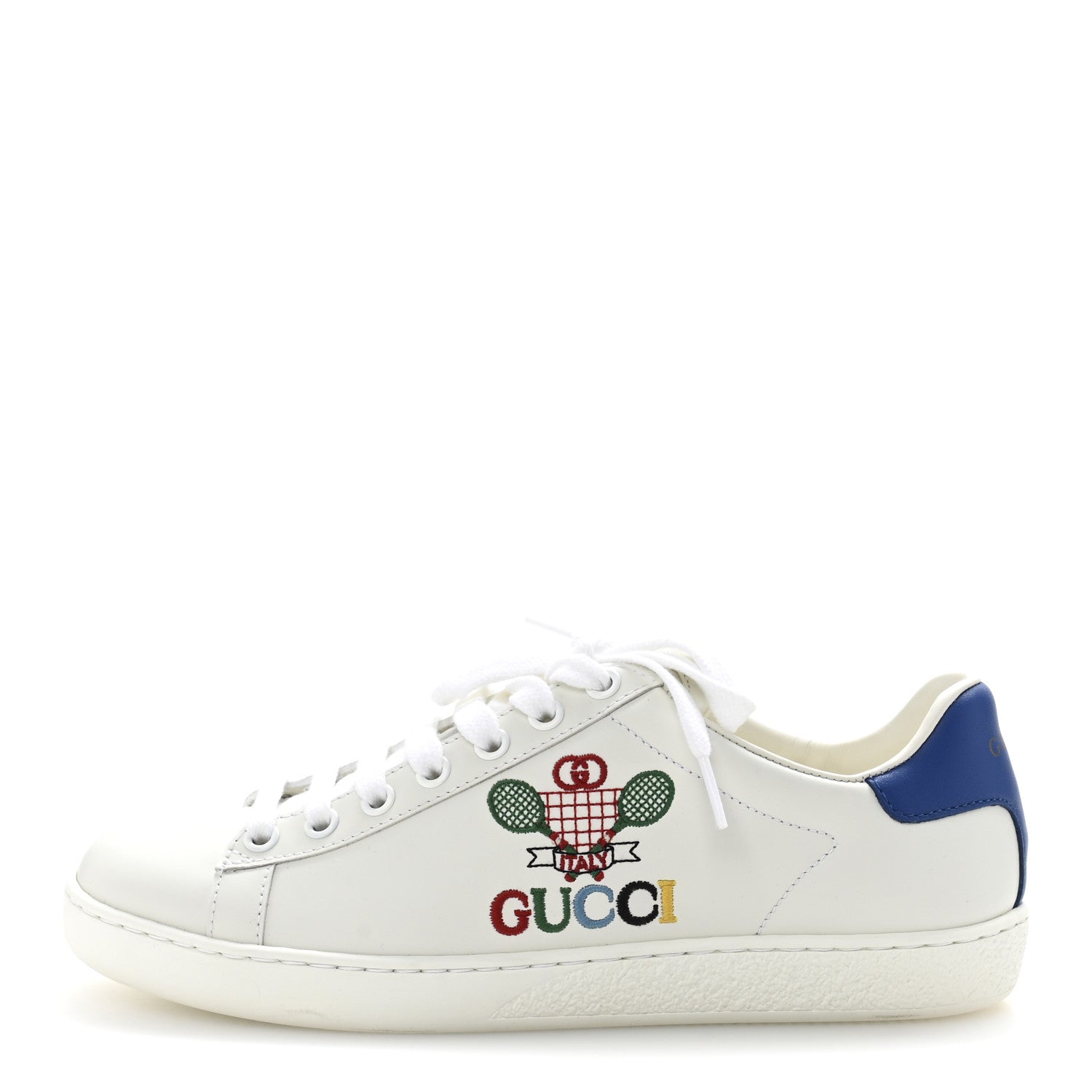 Gucci Calfskin Miro Soft Tennis Embroidered Womens Ace Sneakers 36 White Rio Blue 1 of 10