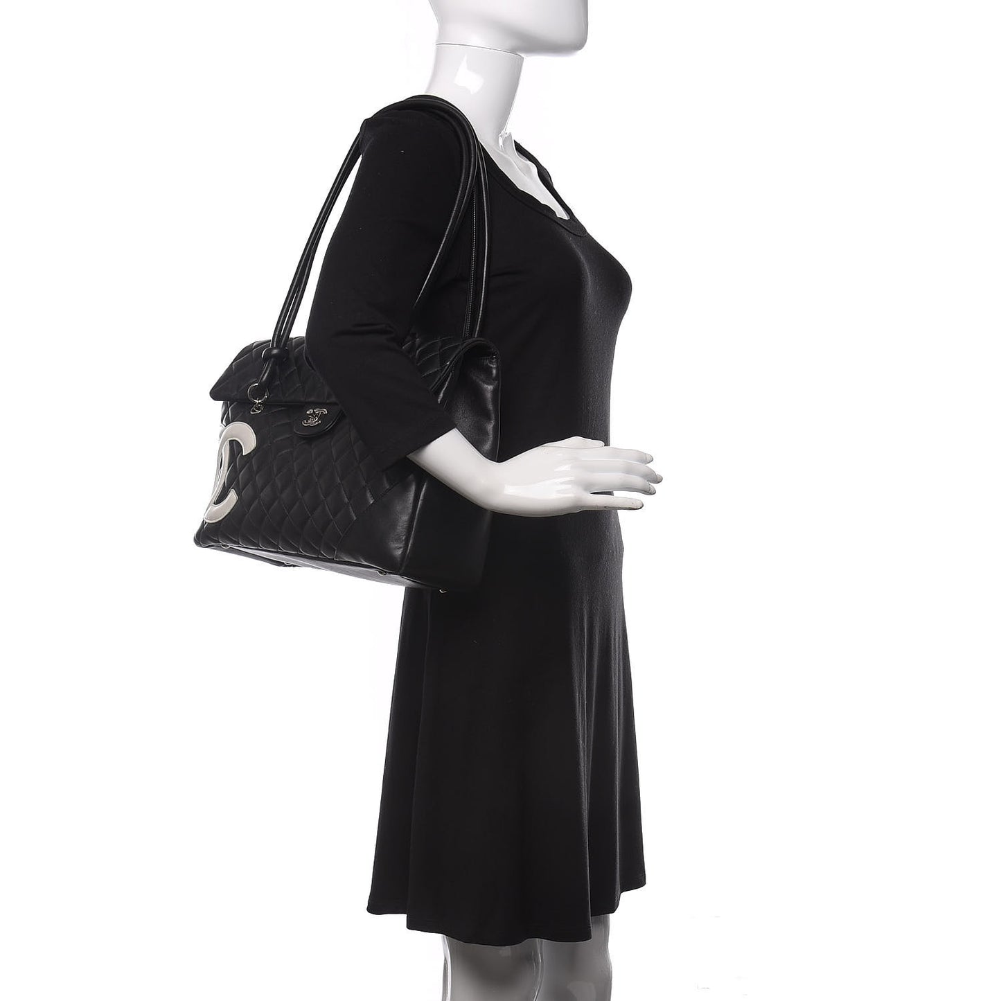 Calfskin Quilted Large Cambon Flap Black White