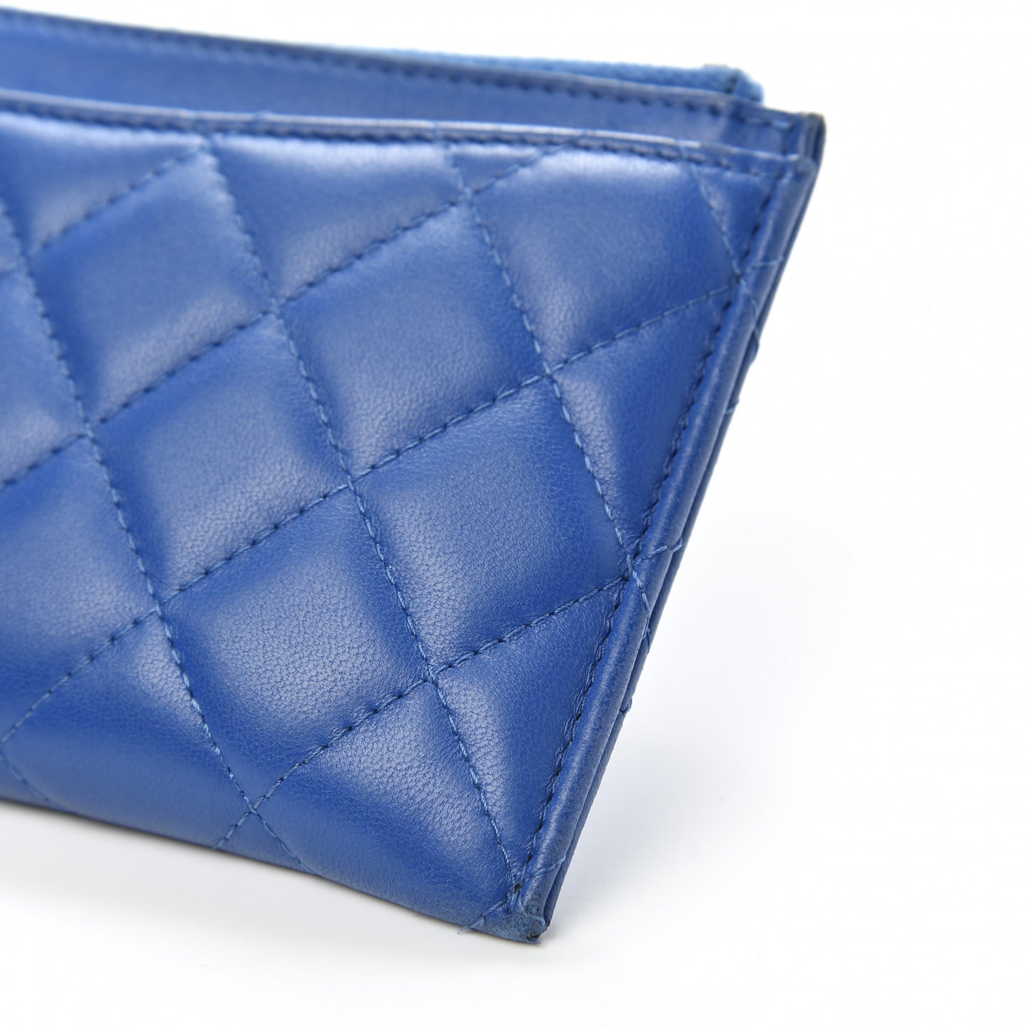Lambskin Quilted Classic Zip Pouch Blue