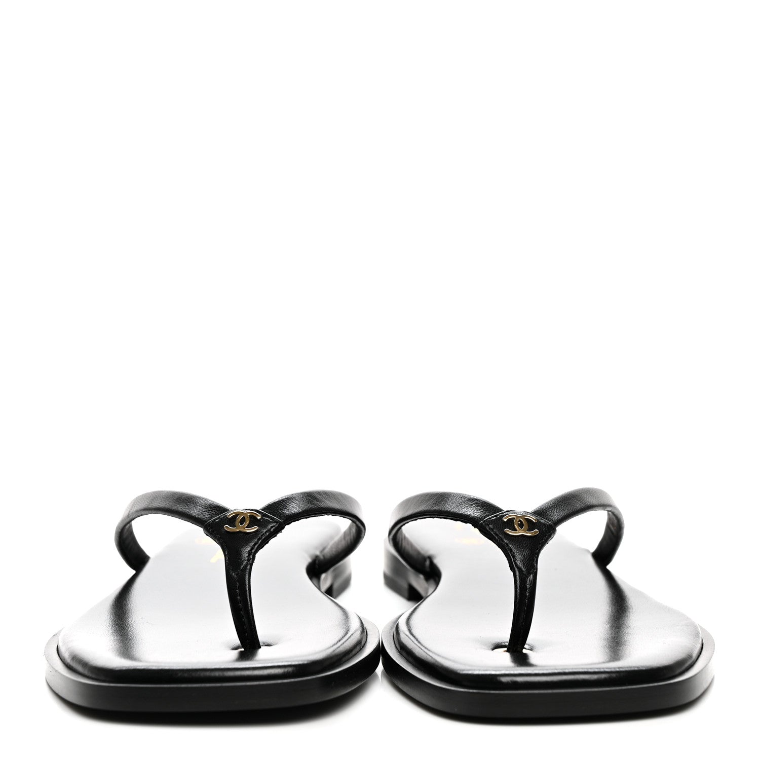 Chanel Goatskin CC Times Square Thong Sandals 37.5 Black 3 of 10