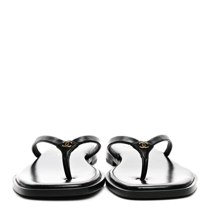 Chanel Goatskin CC Times Square Thong Sandals 37.5 Black 3 of 10