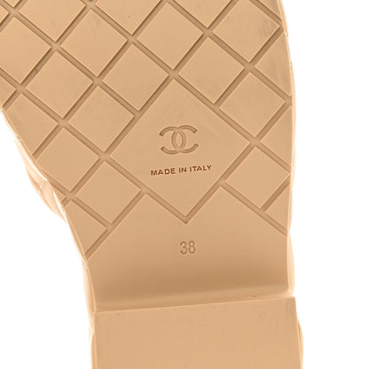 Chanel Lambskin Quilted CC Mules Wedge Sandals 38 Beige 6 of 8
