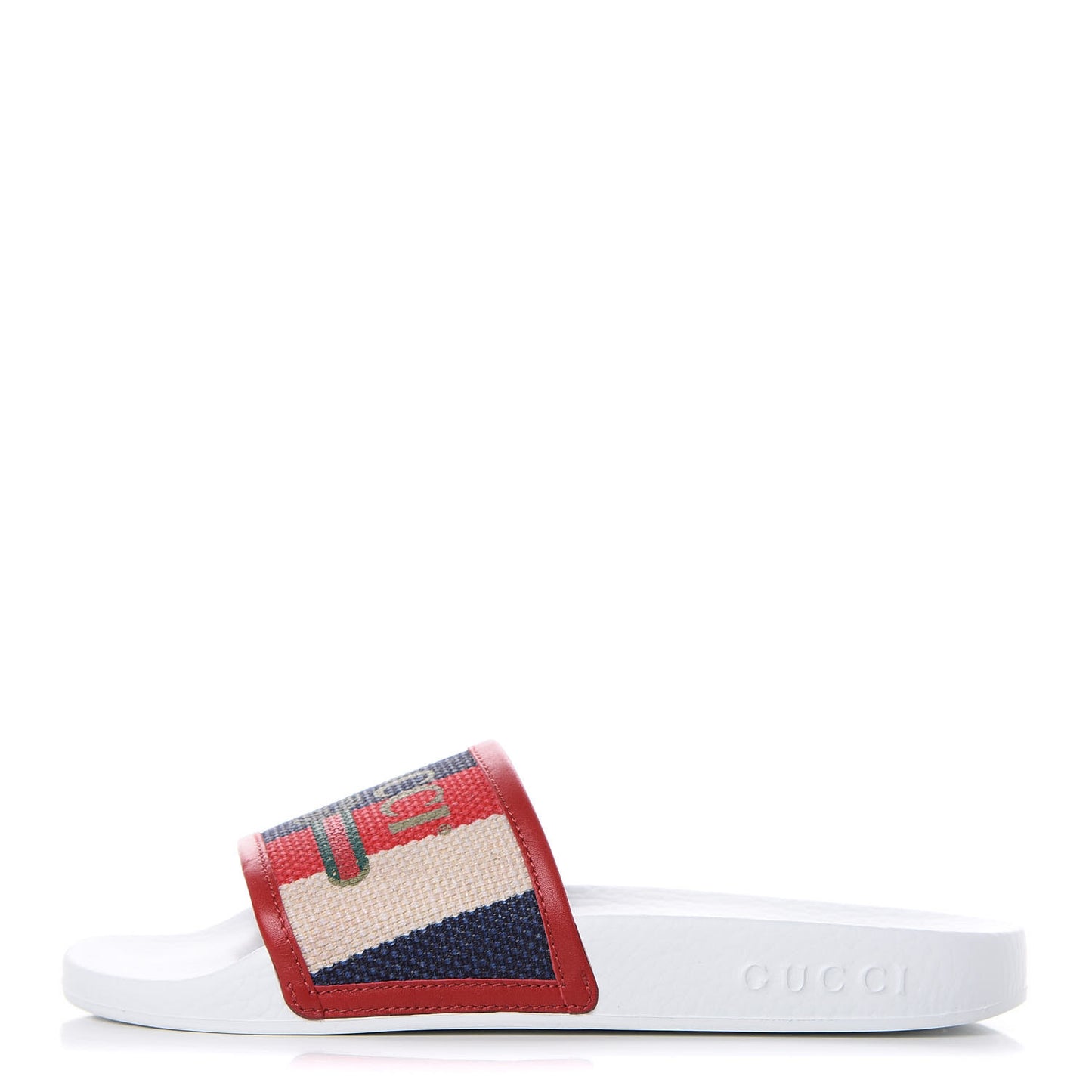 Canvas Sylvie Stripe Logo Pursuit Slide Sandals 36 Mystic White Hibiscus Red Maritime