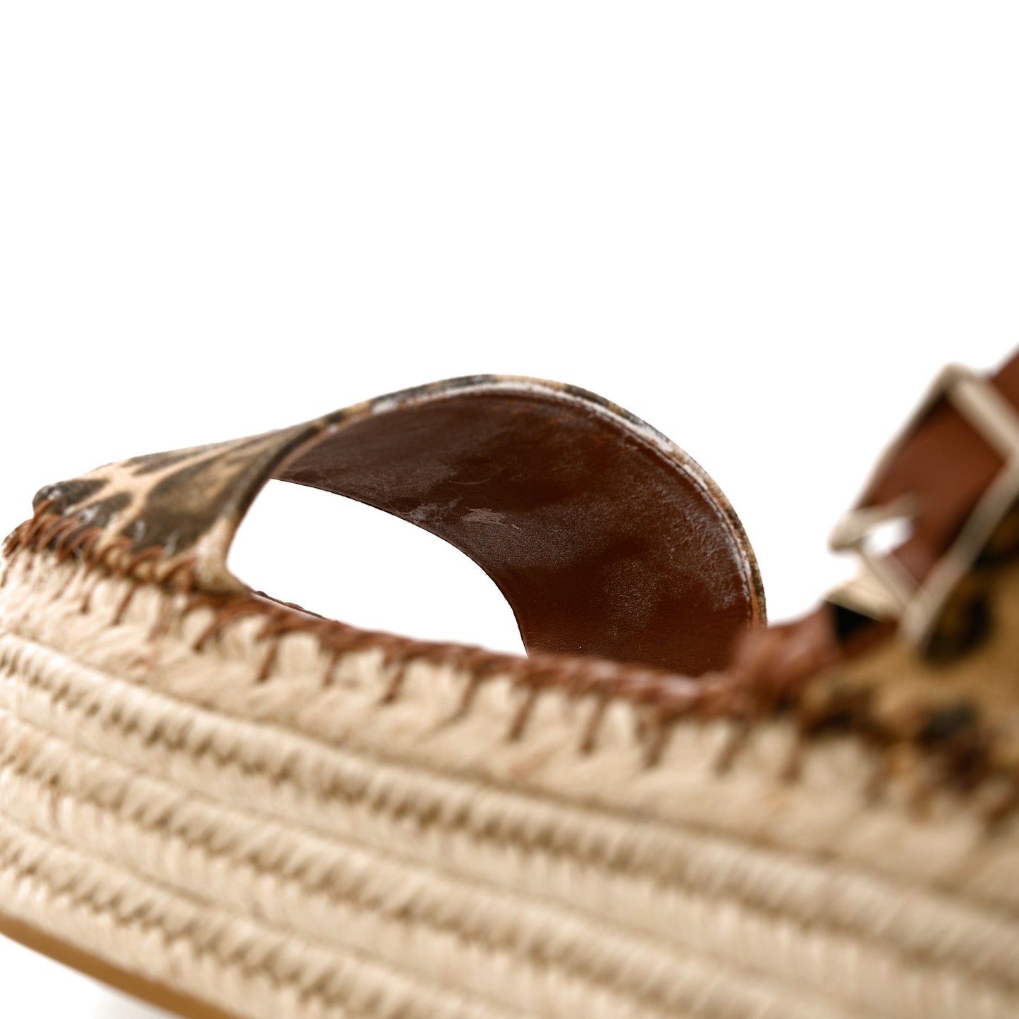 Canvas Leopard Print Rockstud Ankle Wrap Espadrille Flatform Sandals 41 Brown