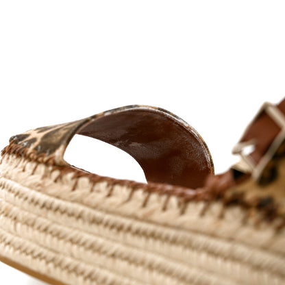 Valentino Garavani Canvas Leopard Print Rockstud Ankle Wrap Espadrille Flatform Sandals 41 Brown 15 of 15