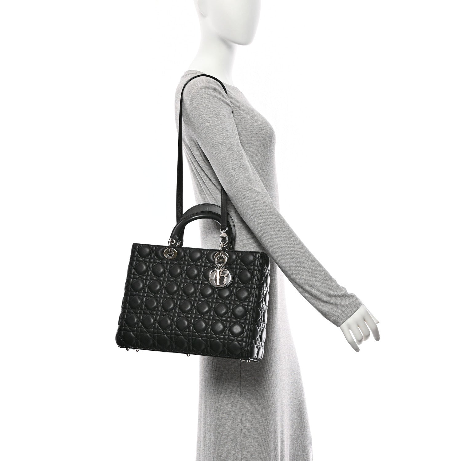 Christian Dior Lambskin Cannage Large Lady Dior Black 2 of 10