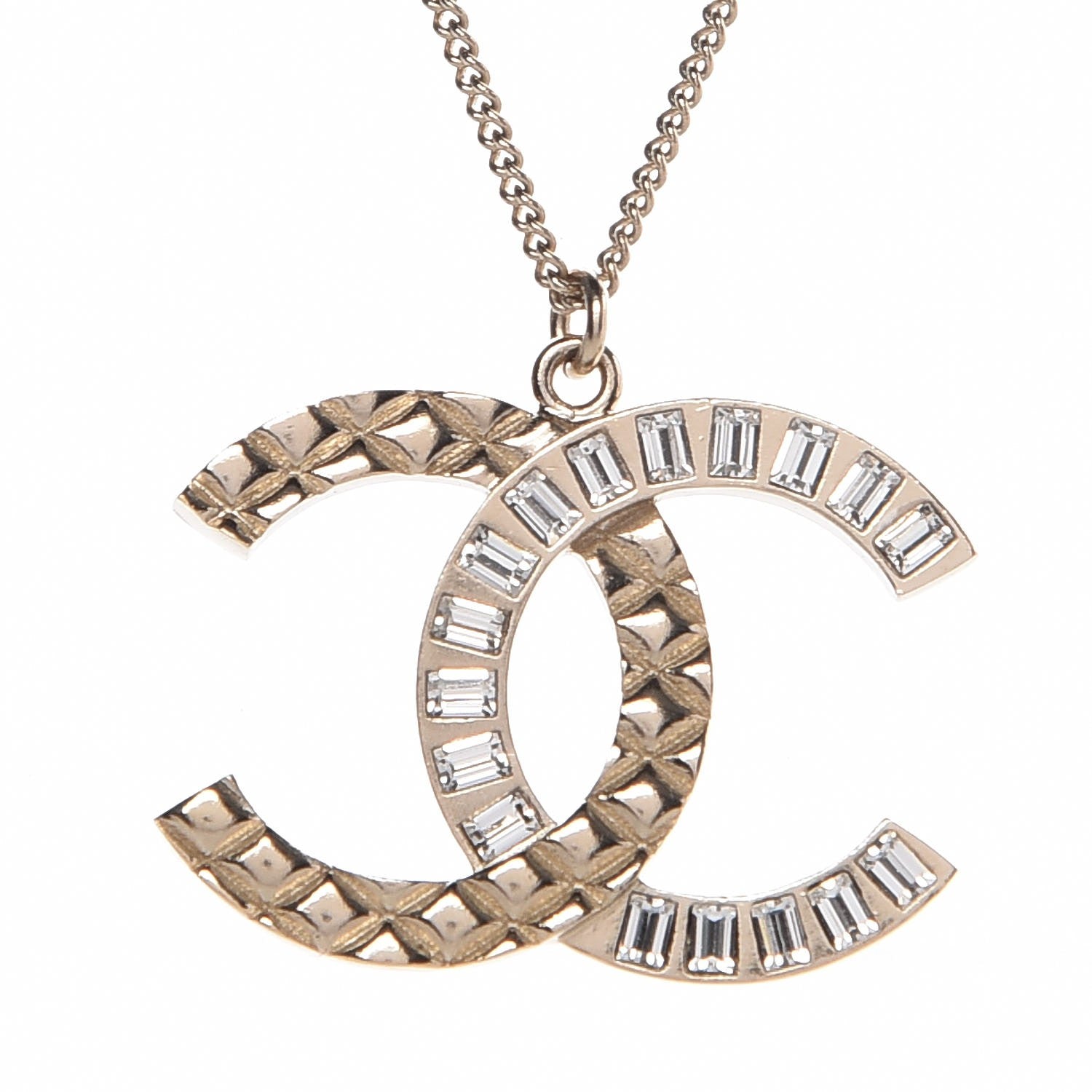 Chanel Baguette Crystal Quilted CC Pendant Necklace Gold 4 of 5