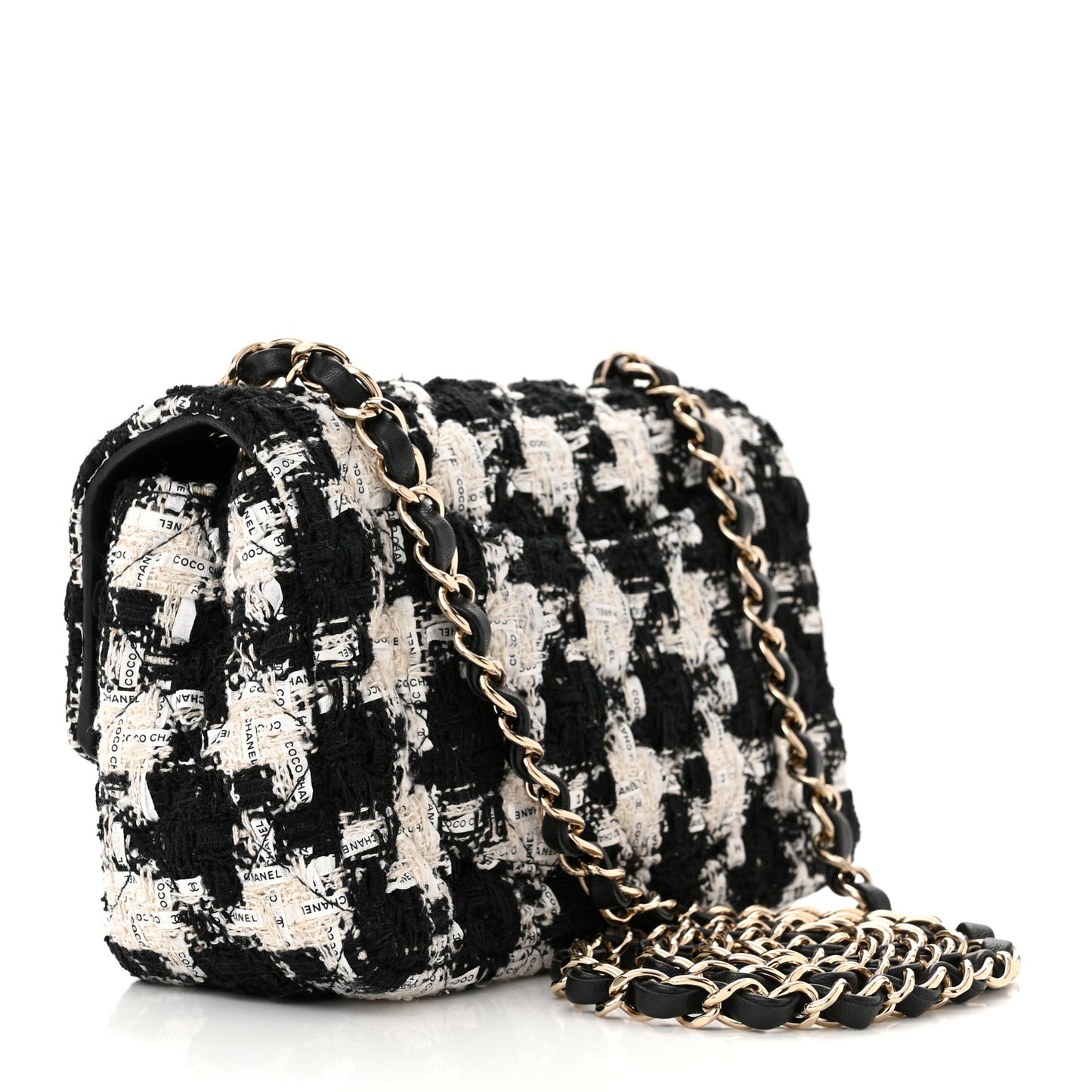 Tweed Quilted Mini Rectangular Flap Black Ecru White