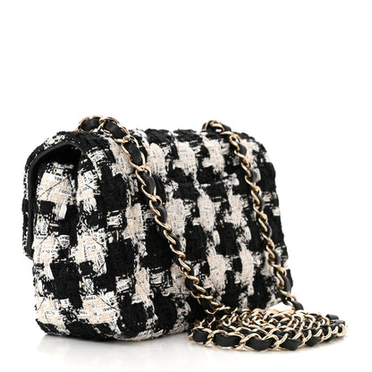 Chanel Tweed Quilted Mini Rectangular Flap Black Ecru White 2 of 11