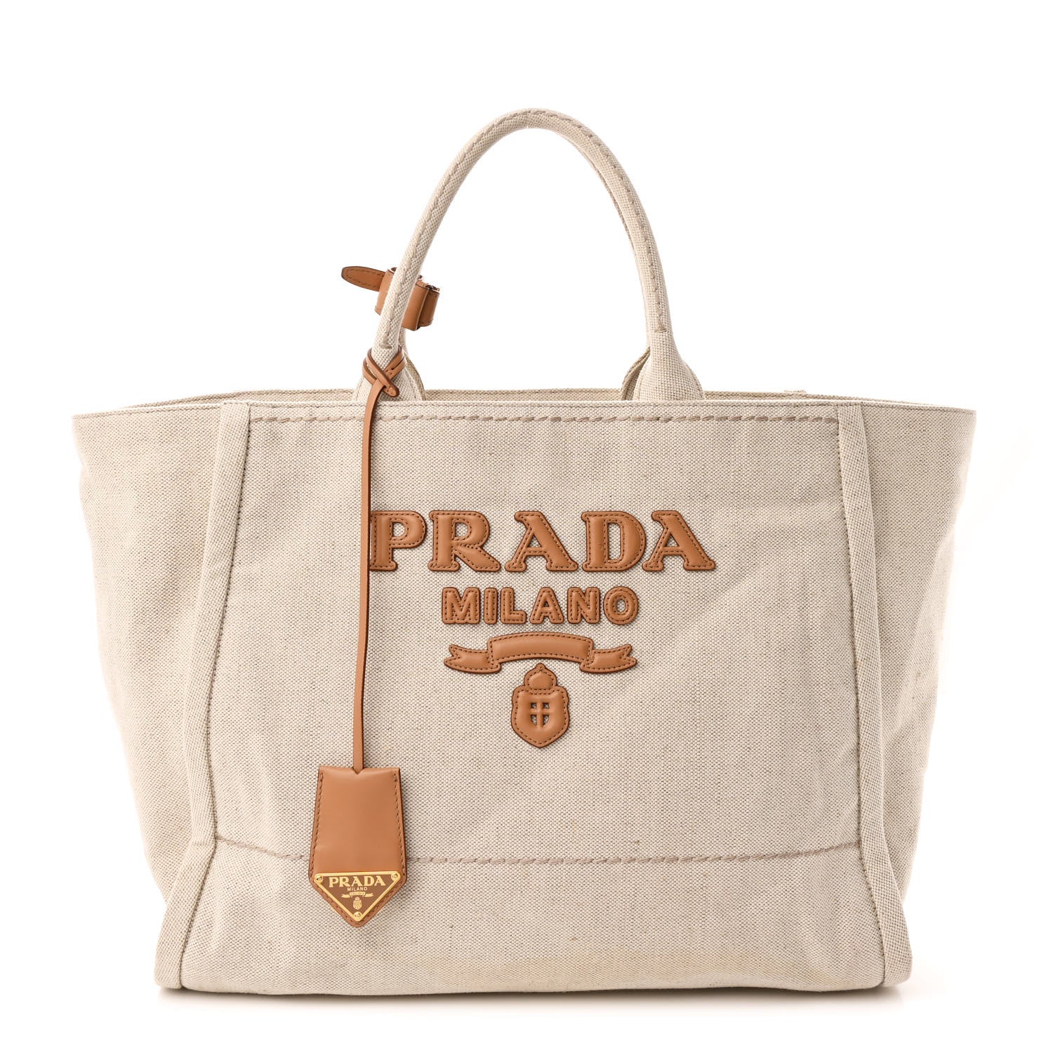 Prada Linen Vitello Large Logo Tote Natural 1 of 10