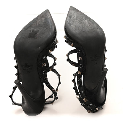 Valentino Garavani Pebbled Calfskin Onyx Rockstud Rolling Ankle Strap 100mm Pumps 39 Black 6 of 9
