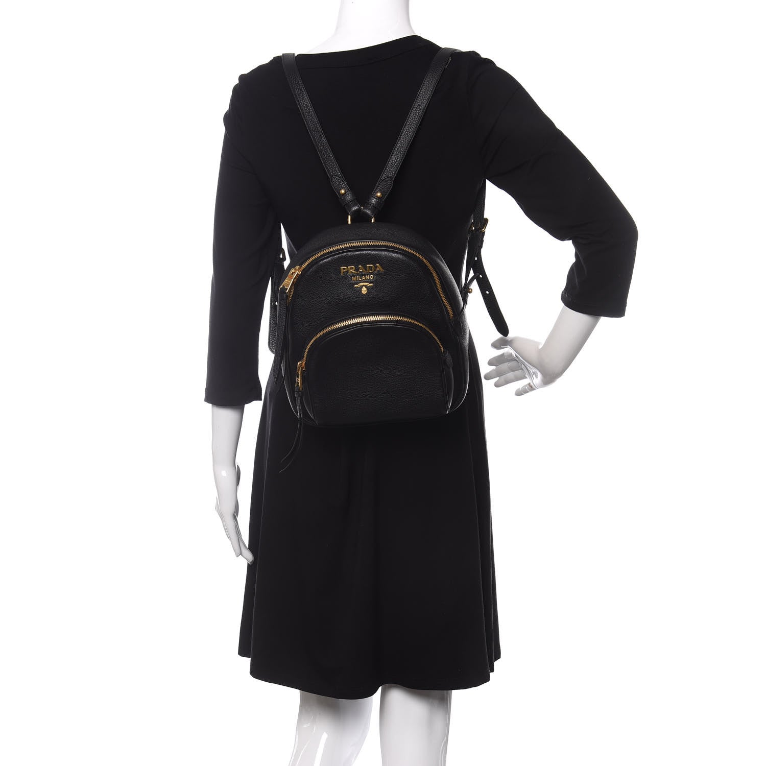 Prada Vitello Daino Zip Backpack Black 2 of 10