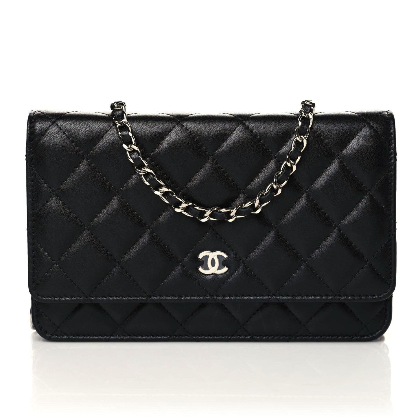 Lambskin Quilted Wallet On Chain WOC Black