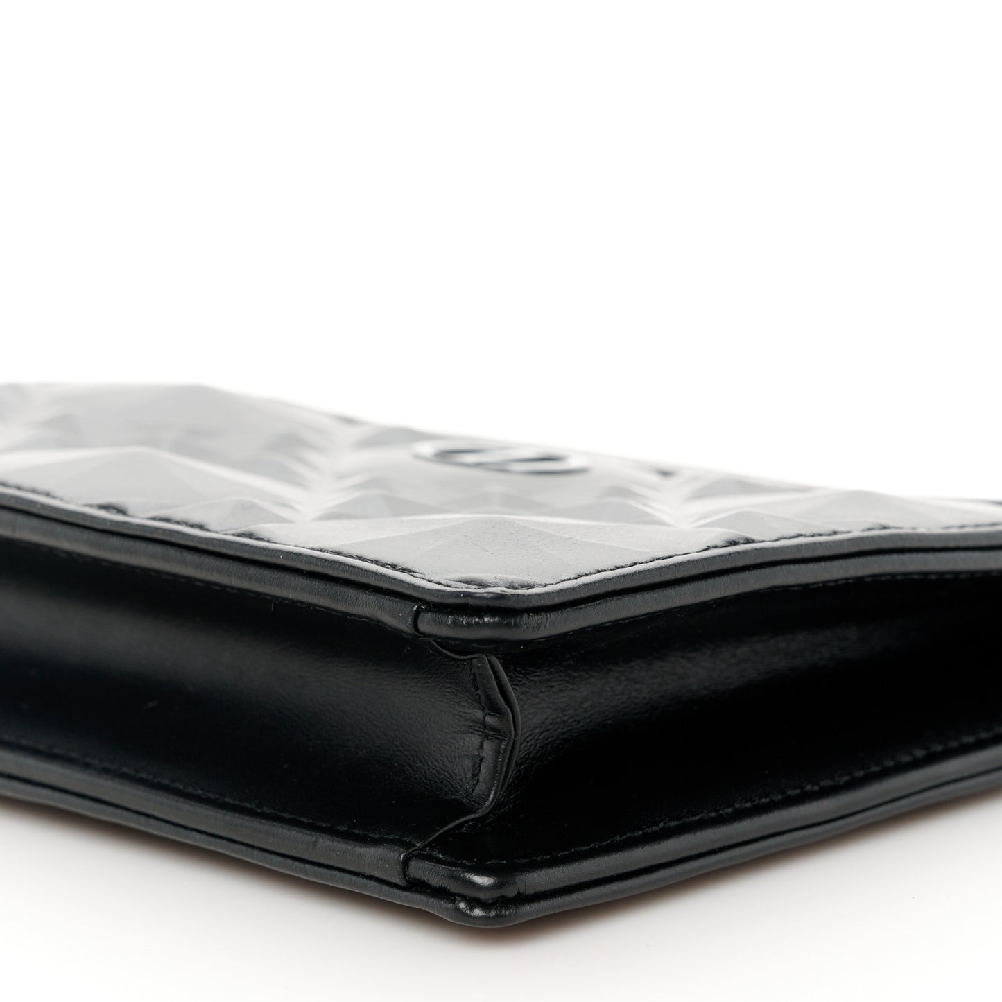 Calfskin Macrocannage Diamond Caro Zipped Pouch With Chain Black