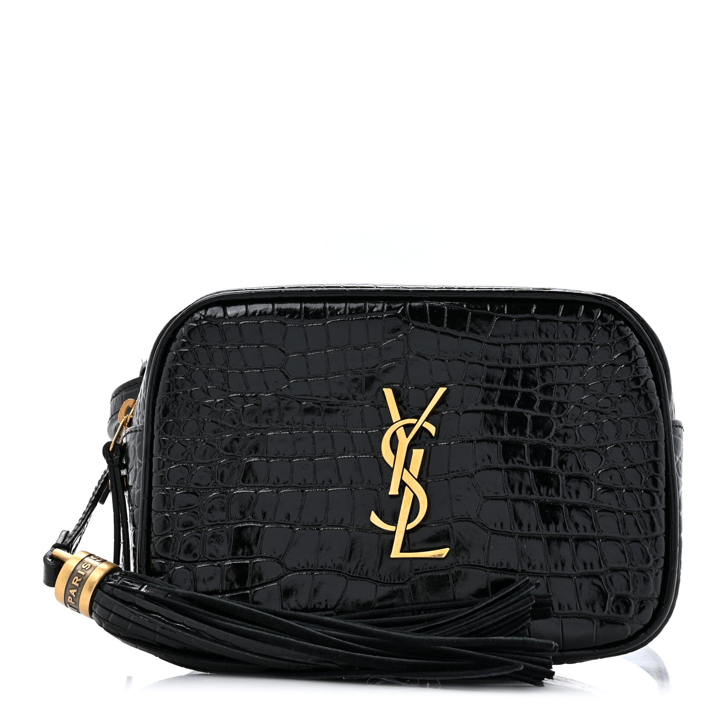 Saint Laurent Patent Calfskin Crocodile Embossed Monogram Lou Belt Bag Black 1 of 10