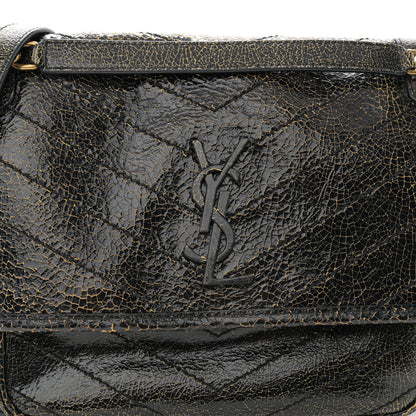 Saint Laurent Crinkled Calfskin Matelasse Monogram Medium Niki Chain Satchel Black Ocra 9 of 13