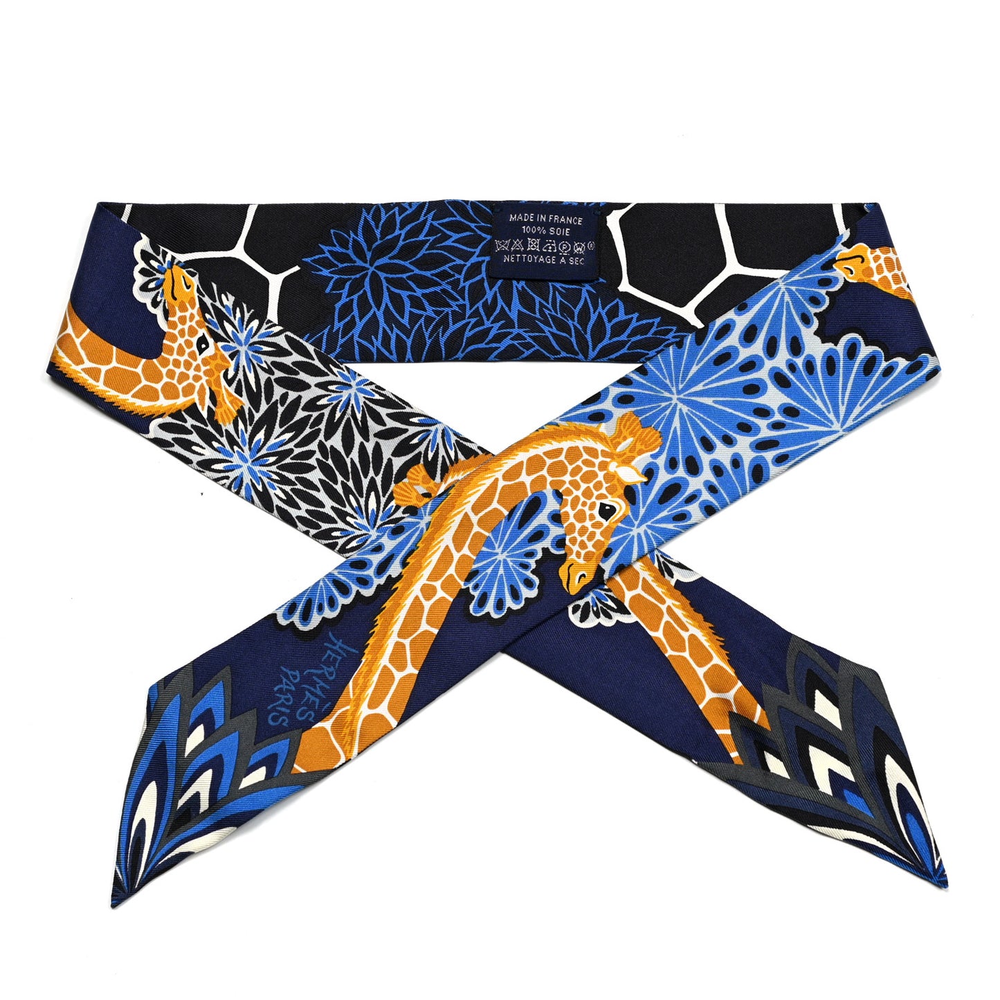 Silk The Three Graces Twilly Bleu Nuit Gold Black