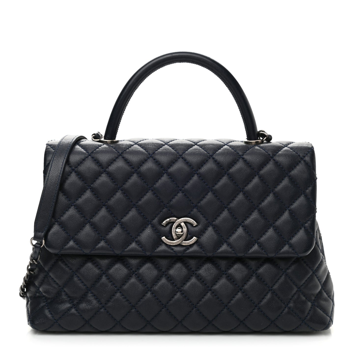Caviar Quilted Medium Coco Handle Flap Navy Blue