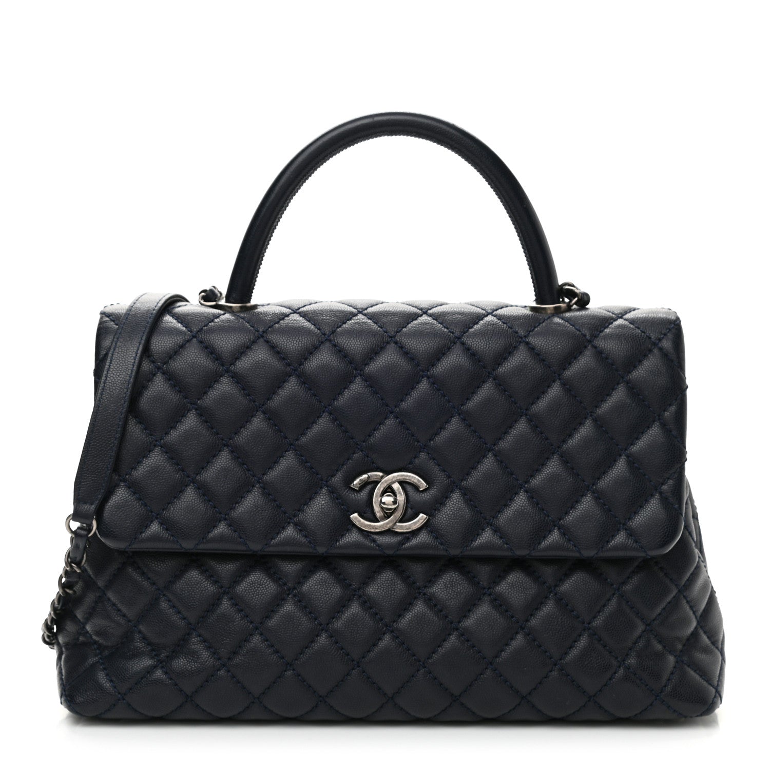 Chanel Caviar Quilted Medium Coco Handle Flap Navy Blue 1 of 9