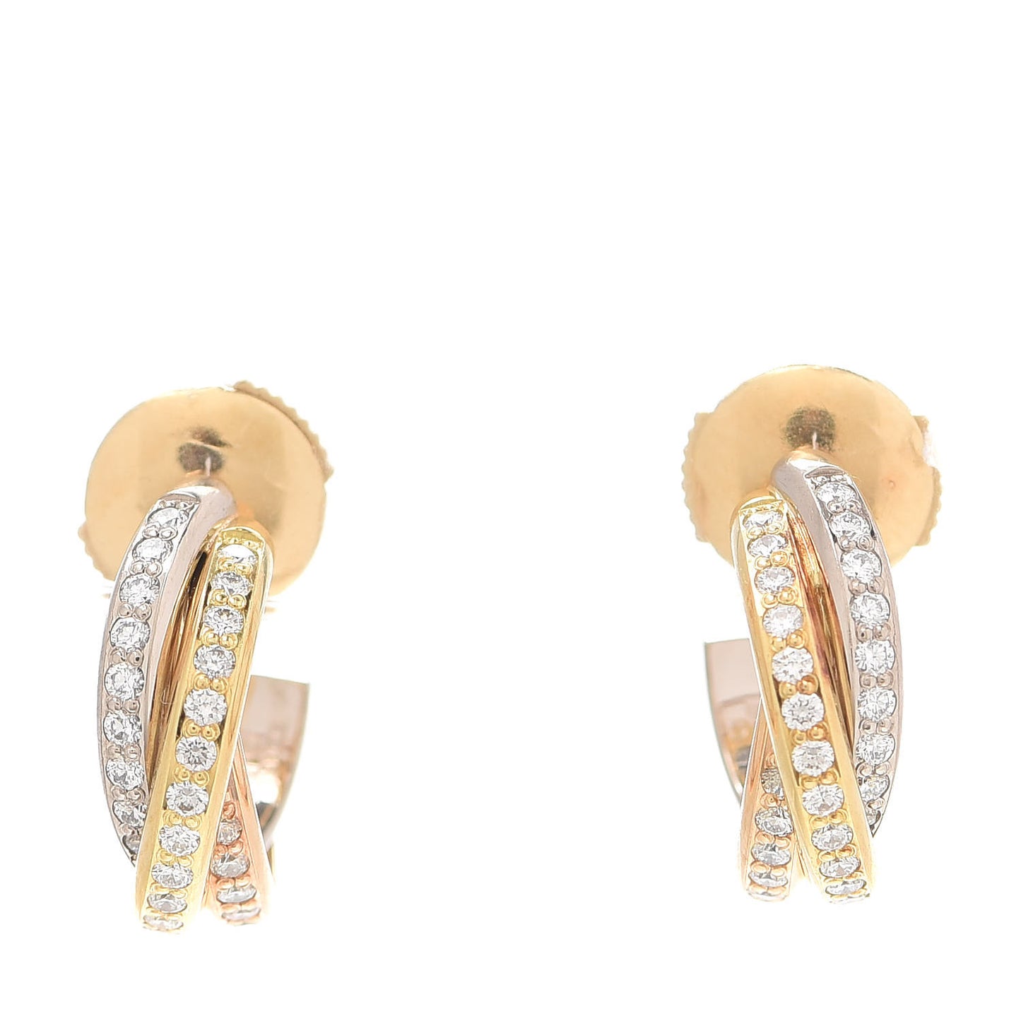 18K Yellow Pink White Gold Diamond Trinity Hoop Earrings